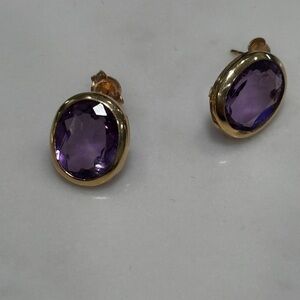 Amethyst Earrings-Oval-Gold
